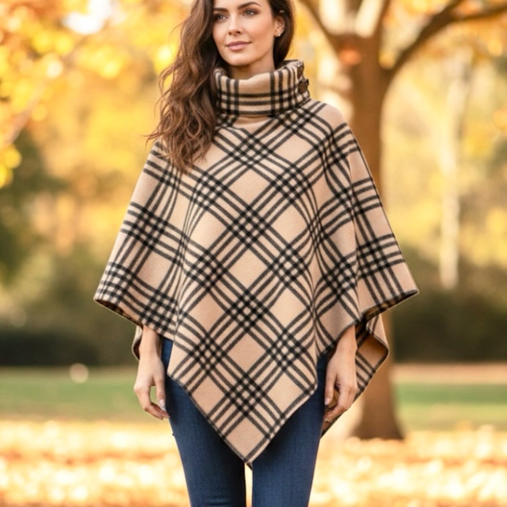 LaModa Plaid Cowl Neck Poncho- Charlotte NEW w/ TAGS